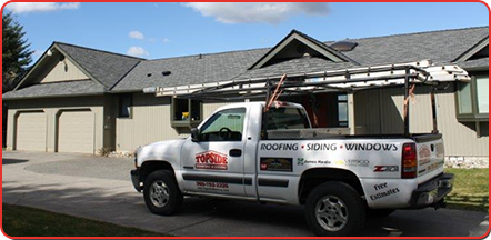 Topside Roofing company truck parked in front of a Bellingham home.